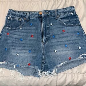 Red, White & BlueDenim Star Embellished Women Shorts